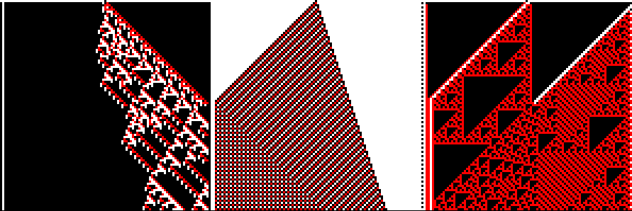 Three examples of three-state cellular automata.